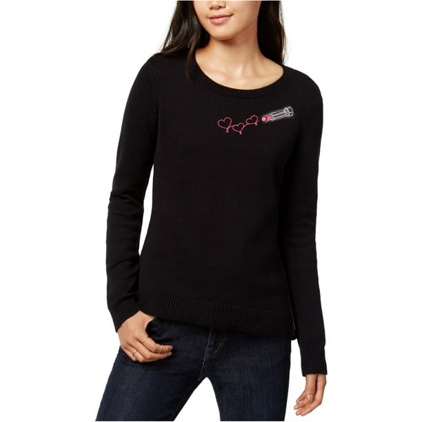 Maison Jules Womens Embroidered Lipstick Pullover Sweater